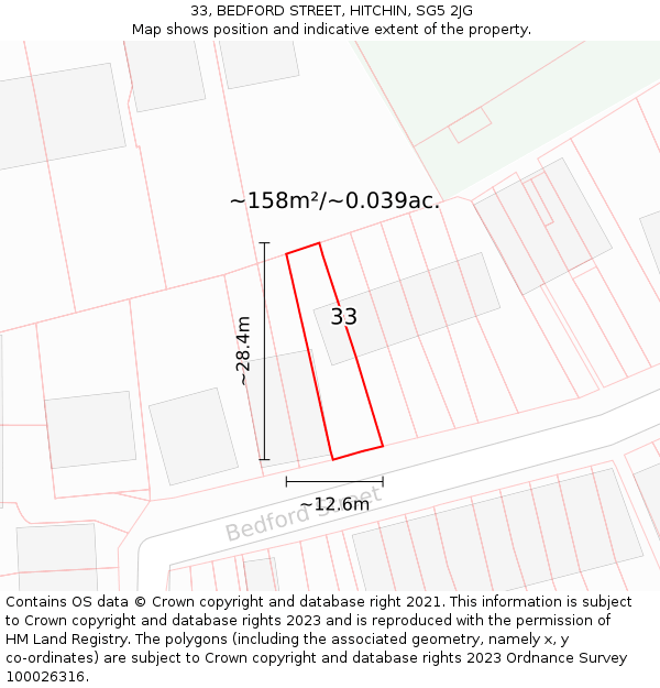 33, BEDFORD STREET, HITCHIN, SG5 2JG: Plot and title map