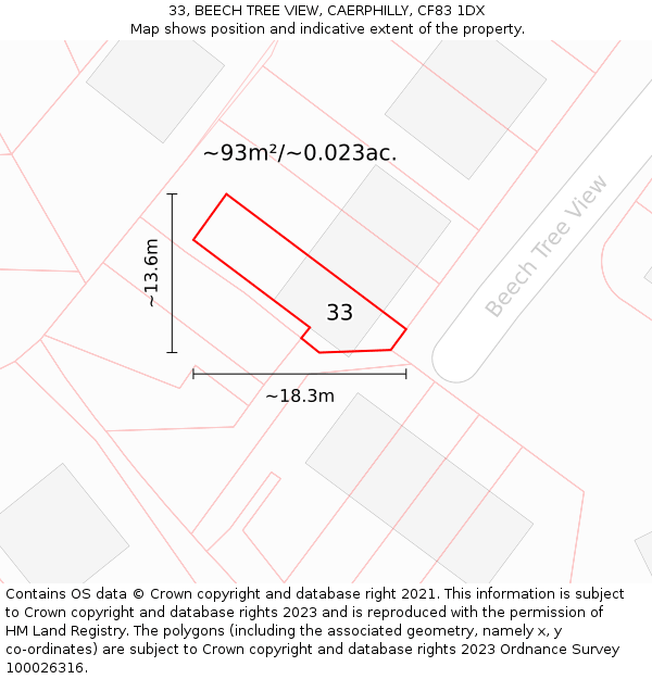 33, BEECH TREE VIEW, CAERPHILLY, CF83 1DX: Plot and title map