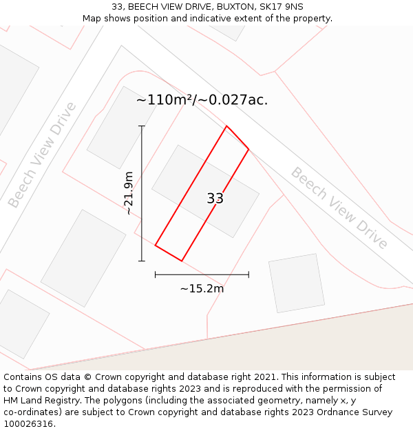 33, BEECH VIEW DRIVE, BUXTON, SK17 9NS: Plot and title map
