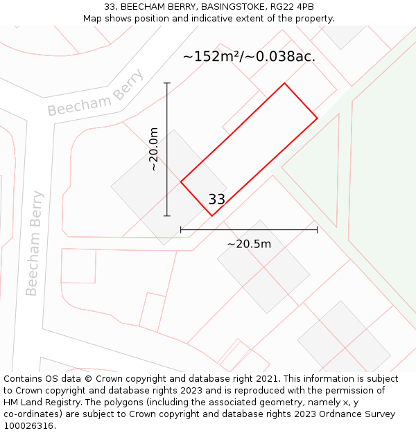 33, BEECHAM BERRY, BASINGSTOKE, RG22 4PB: Plot and title map
