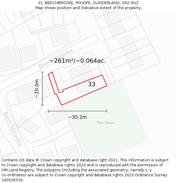 33, BEECHBROOKE, RYHOPE, SUNDERLAND, SR2 0NZ: Plot and title map