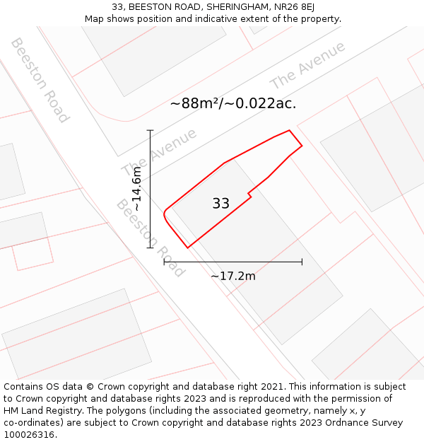 33, BEESTON ROAD, SHERINGHAM, NR26 8EJ: Plot and title map