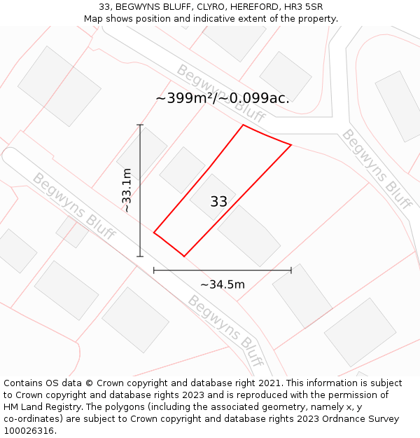 33, BEGWYNS BLUFF, CLYRO, HEREFORD, HR3 5SR: Plot and title map