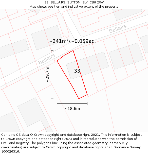 33, BELLAIRS, SUTTON, ELY, CB6 2RW: Plot and title map