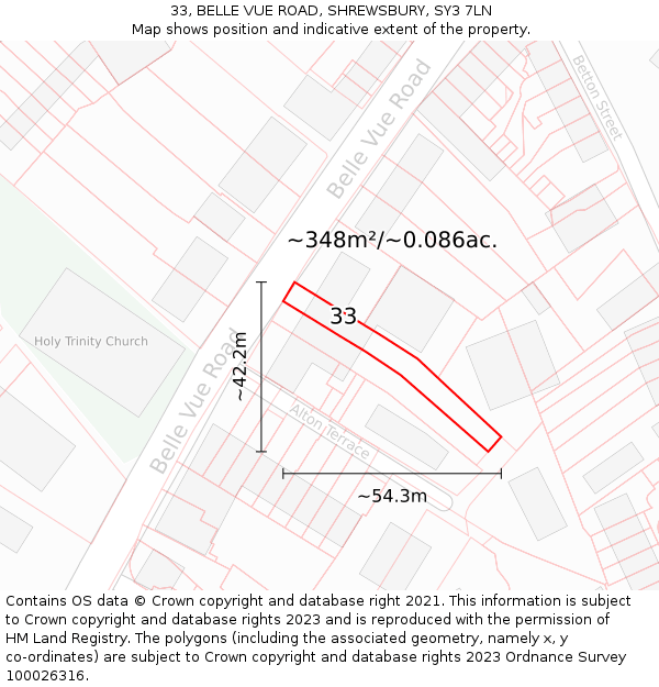 33, BELLE VUE ROAD, SHREWSBURY, SY3 7LN: Plot and title map