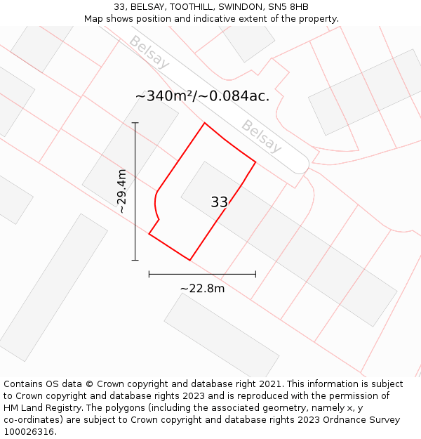 33, BELSAY, TOOTHILL, SWINDON, SN5 8HB: Plot and title map