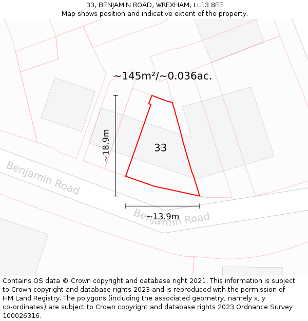 33, BENJAMIN ROAD, WREXHAM, LL13 8EE: Plot and title map