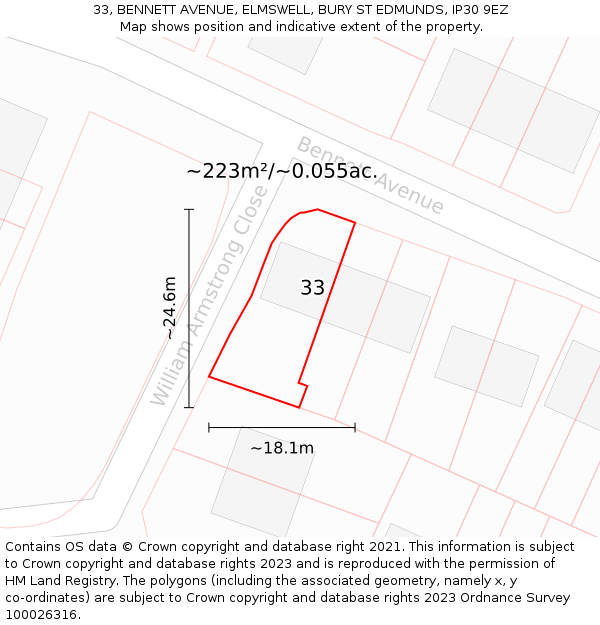 33, BENNETT AVENUE, ELMSWELL, BURY ST EDMUNDS, IP30 9EZ: Plot and title map