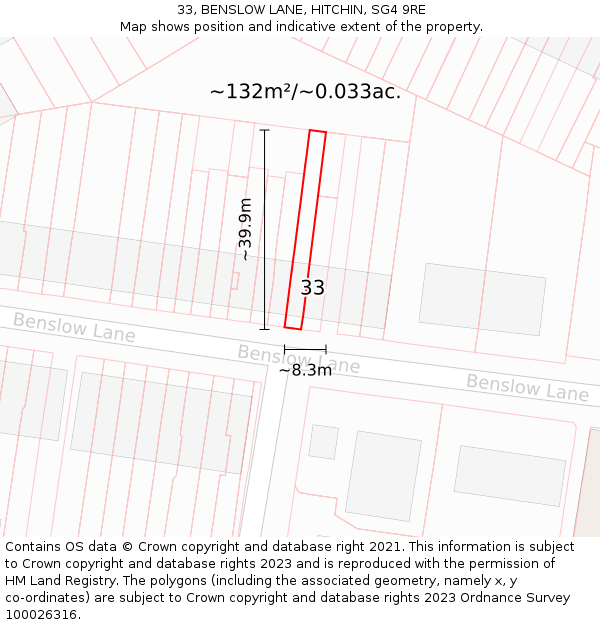 33, BENSLOW LANE, HITCHIN, SG4 9RE: Plot and title map