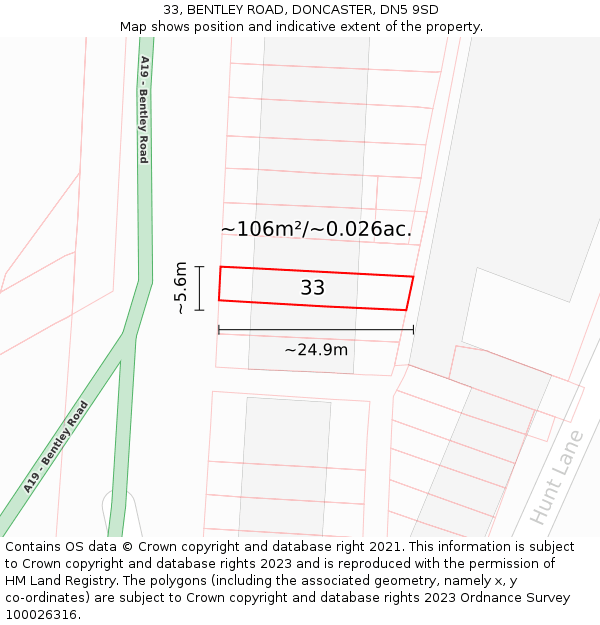 33, BENTLEY ROAD, DONCASTER, DN5 9SD: Plot and title map