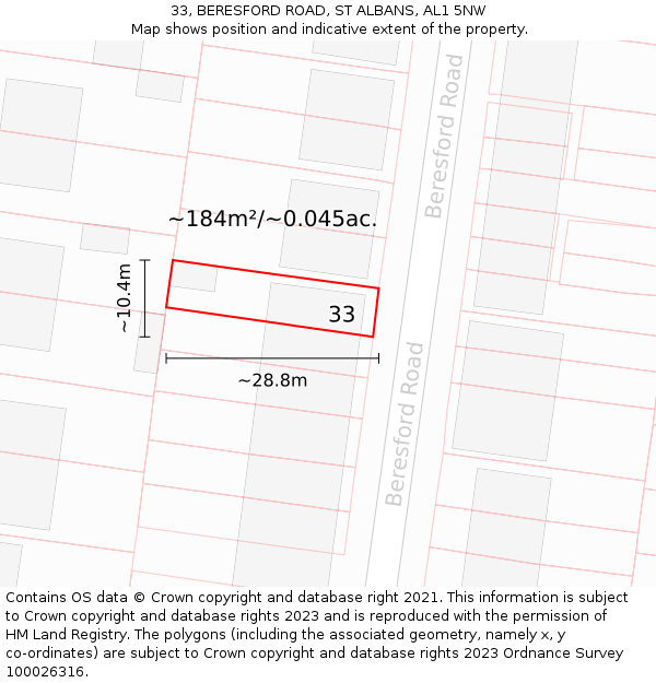 33, BERESFORD ROAD, ST ALBANS, AL1 5NW: Plot and title map