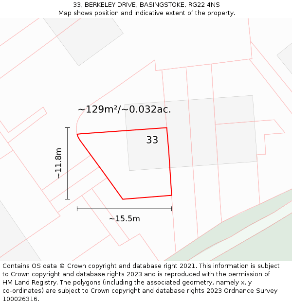 33, BERKELEY DRIVE, BASINGSTOKE, RG22 4NS: Plot and title map