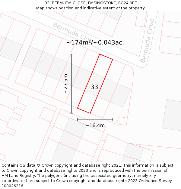 33, BERMUDA CLOSE, BASINGSTOKE, RG24 9PE: Plot and title map