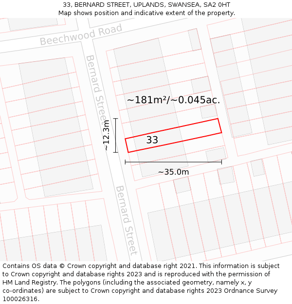 33, BERNARD STREET, UPLANDS, SWANSEA, SA2 0HT: Plot and title map