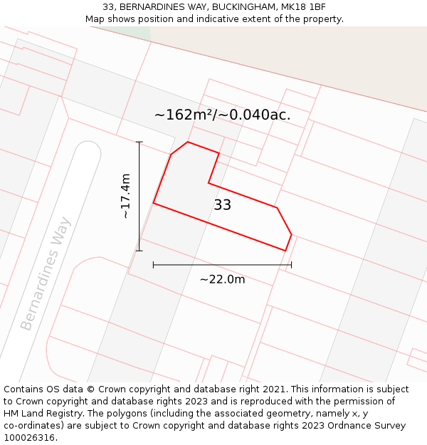 33, BERNARDINES WAY, BUCKINGHAM, MK18 1BF: Plot and title map