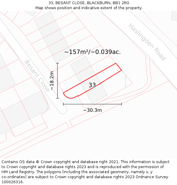 33, BESANT CLOSE, BLACKBURN, BB1 2RG: Plot and title map