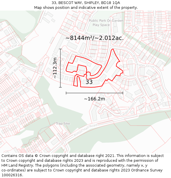 33, BESCOT WAY, SHIPLEY, BD18 1QA: Plot and title map