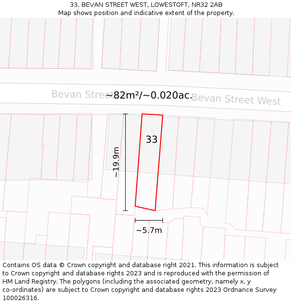 33, BEVAN STREET WEST, LOWESTOFT, NR32 2AB: Plot and title map