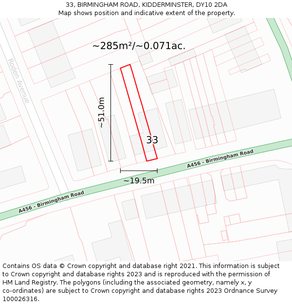 33, BIRMINGHAM ROAD, KIDDERMINSTER, DY10 2DA: Plot and title map