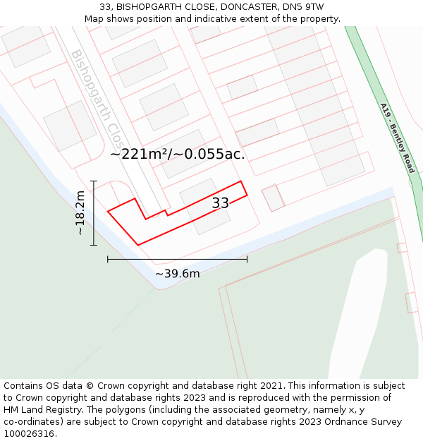 33, BISHOPGARTH CLOSE, DONCASTER, DN5 9TW: Plot and title map