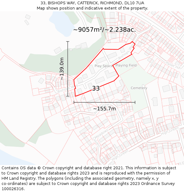 33, BISHOPS WAY, CATTERICK, RICHMOND, DL10 7UA: Plot and title map