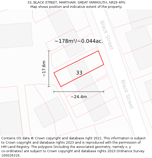 33, BLACK STREET, MARTHAM, GREAT YARMOUTH, NR29 4PN: Plot and title map