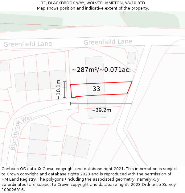 33, BLACKBROOK WAY, WOLVERHAMPTON, WV10 8TB: Plot and title map