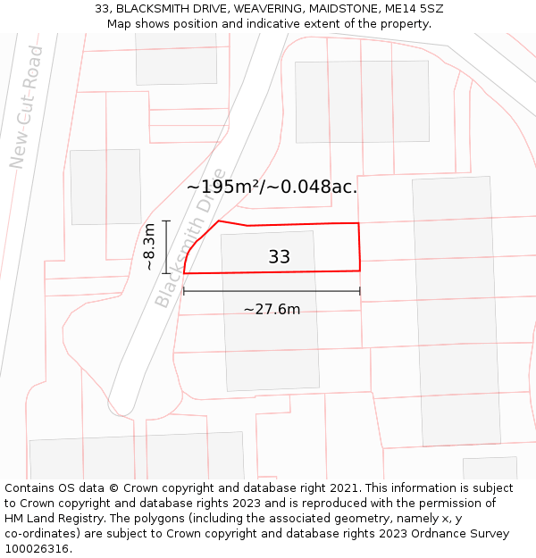 33, BLACKSMITH DRIVE, WEAVERING, MAIDSTONE, ME14 5SZ: Plot and title map