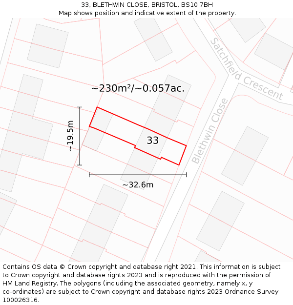 33, BLETHWIN CLOSE, BRISTOL, BS10 7BH: Plot and title map