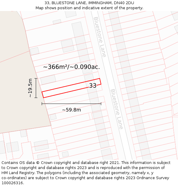 33, BLUESTONE LANE, IMMINGHAM, DN40 2DU: Plot and title map