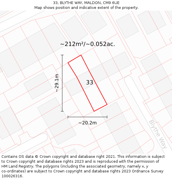 33, BLYTHE WAY, MALDON, CM9 6UE: Plot and title map