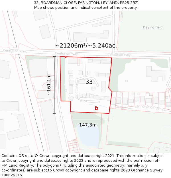 33, BOARDMAN CLOSE, FARINGTON, LEYLAND, PR25 3BZ: Plot and title map