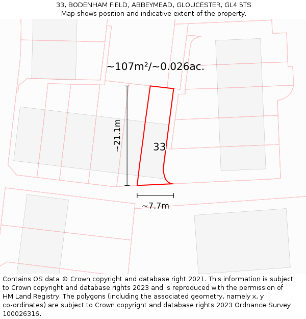 33, BODENHAM FIELD, ABBEYMEAD, GLOUCESTER, GL4 5TS: Plot and title map