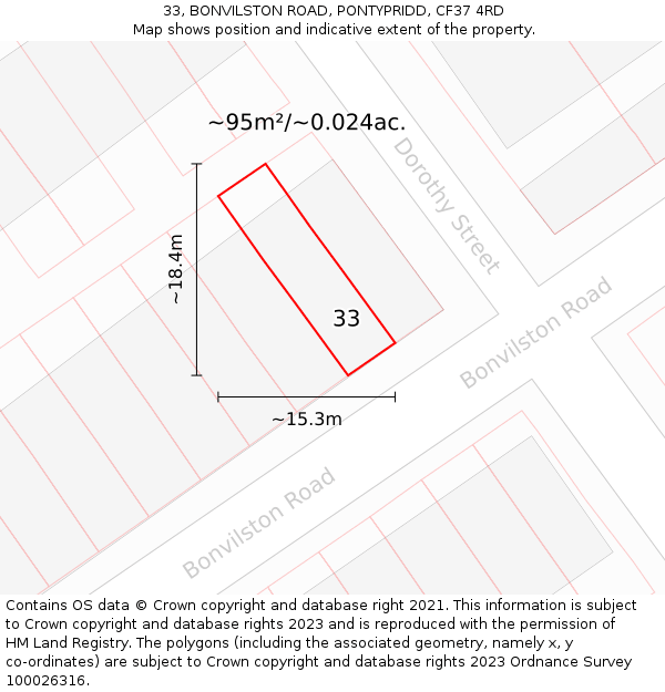 33, BONVILSTON ROAD, PONTYPRIDD, CF37 4RD: Plot and title map