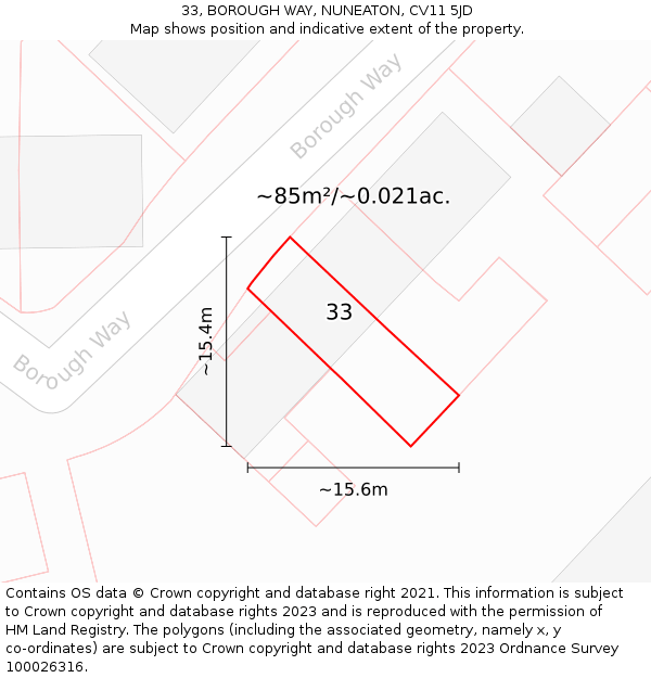 33, BOROUGH WAY, NUNEATON, CV11 5JD: Plot and title map