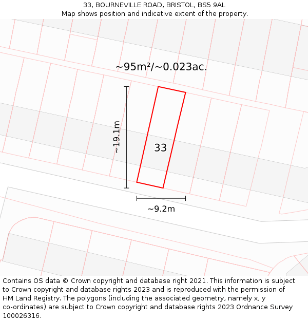 33, BOURNEVILLE ROAD, BRISTOL, BS5 9AL: Plot and title map