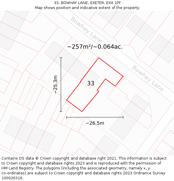 33, BOWHAY LANE, EXETER, EX4 1PF: Plot and title map