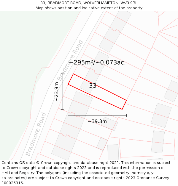 33, BRADMORE ROAD, WOLVERHAMPTON, WV3 9BH: Plot and title map