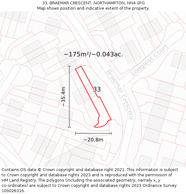 33, BRAEMAR CRESCENT, NORTHAMPTON, NN4 0FG: Plot and title map