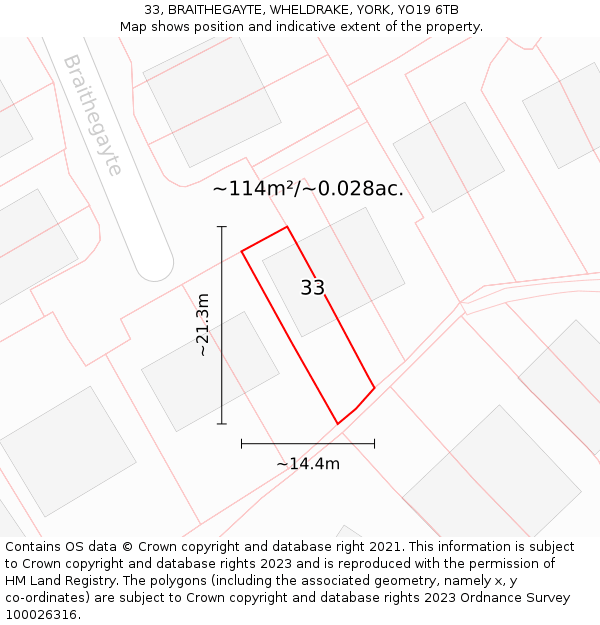 33, BRAITHEGAYTE, WHELDRAKE, YORK, YO19 6TB: Plot and title map