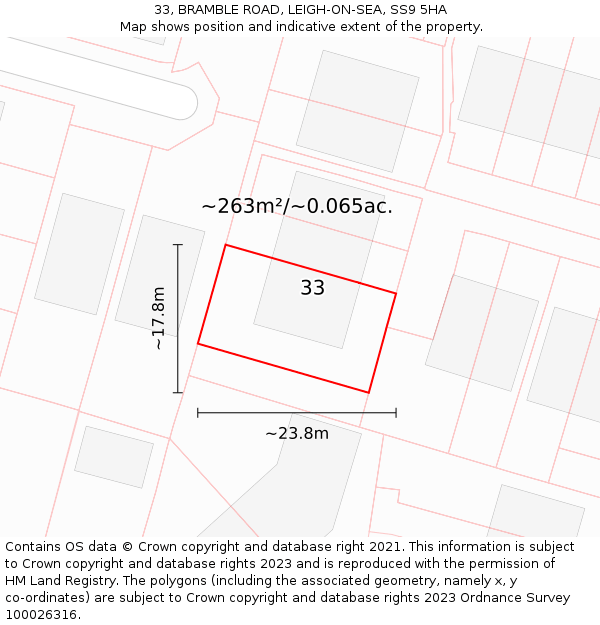 33, BRAMBLE ROAD, LEIGH-ON-SEA, SS9 5HA: Plot and title map
