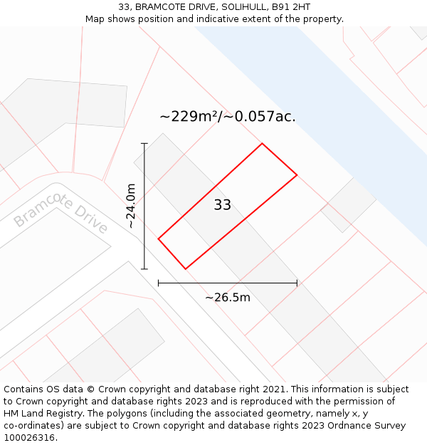 33, BRAMCOTE DRIVE, SOLIHULL, B91 2HT: Plot and title map