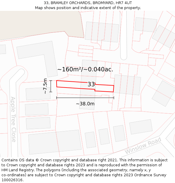 33, BRAMLEY ORCHARDS, BROMYARD, HR7 4UT: Plot and title map