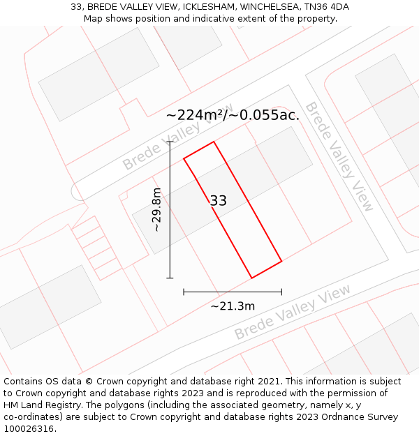 33, BREDE VALLEY VIEW, ICKLESHAM, WINCHELSEA, TN36 4DA: Plot and title map