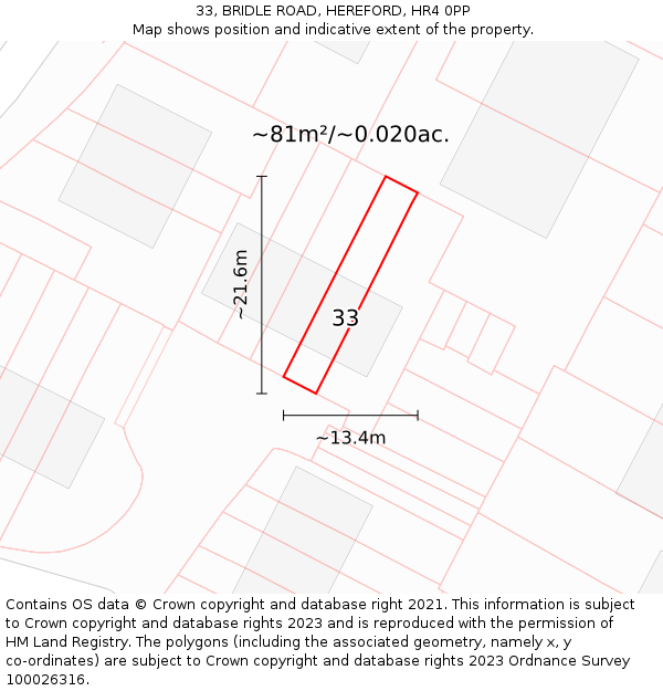 33, BRIDLE ROAD, HEREFORD, HR4 0PP: Plot and title map