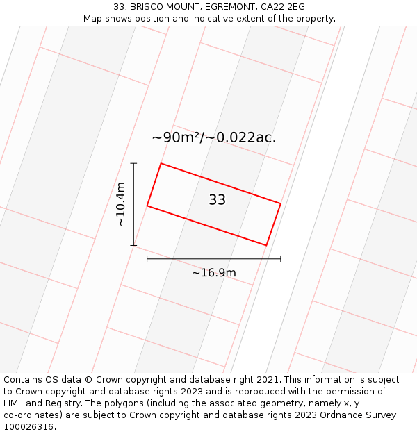33, BRISCO MOUNT, EGREMONT, CA22 2EG: Plot and title map