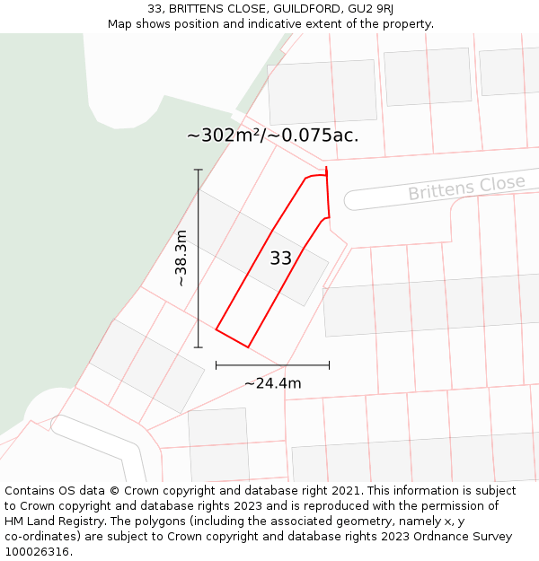 33, BRITTENS CLOSE, GUILDFORD, GU2 9RJ: Plot and title map
