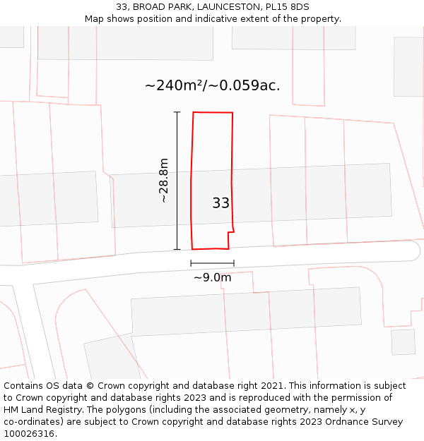 33, BROAD PARK, LAUNCESTON, PL15 8DS: Plot and title map