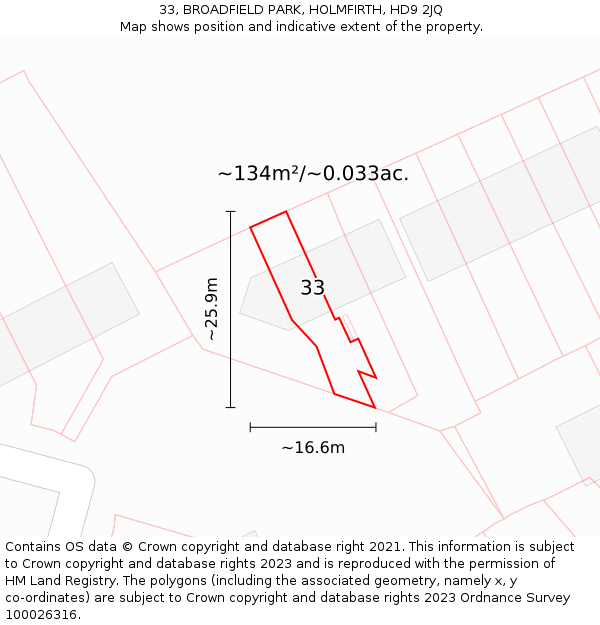 33, BROADFIELD PARK, HOLMFIRTH, HD9 2JQ: Plot and title map