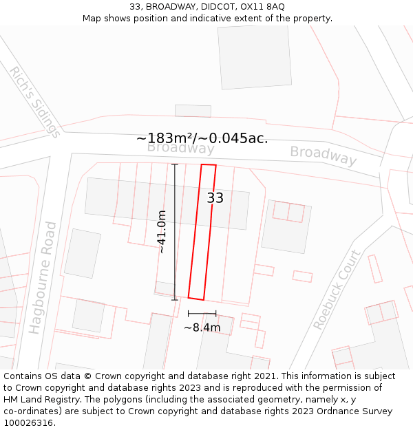 33, BROADWAY, DIDCOT, OX11 8AQ: Plot and title map
